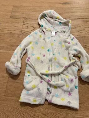 GAP Kids Cream Plush Robe with Pastel Star Print